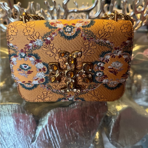 Tory Burch Eleanor Brocade Embroidered Floral Crossbody Bag - Gold - Picture 3 of 11